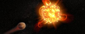 Erupção solar de estrela alienígena.